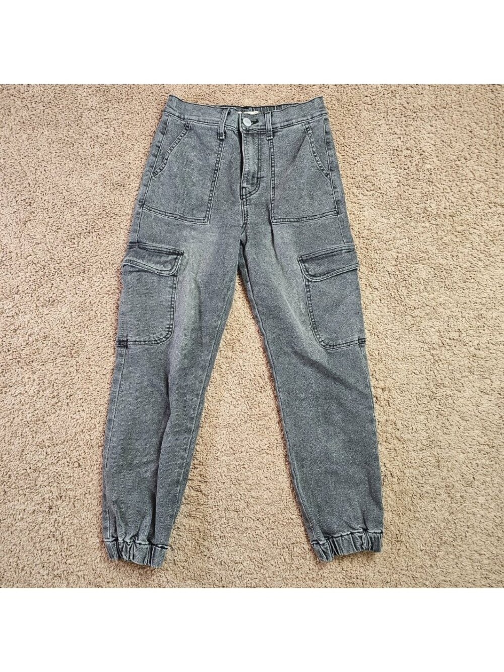 SO Jeans Cargo Pants Womens XS 27x25 Gray High Rise Joggers Denim Stretch Pocket - Picture 1 of 12